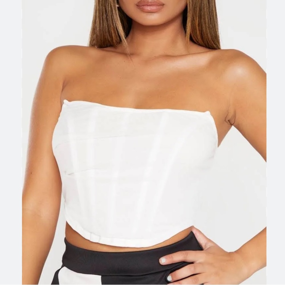 White Mesh Boned Curved Hem Corset